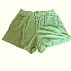 Old Navy Terry Cloth Lounge Shorts Green Large Drawstring Pockets Cozy Soft